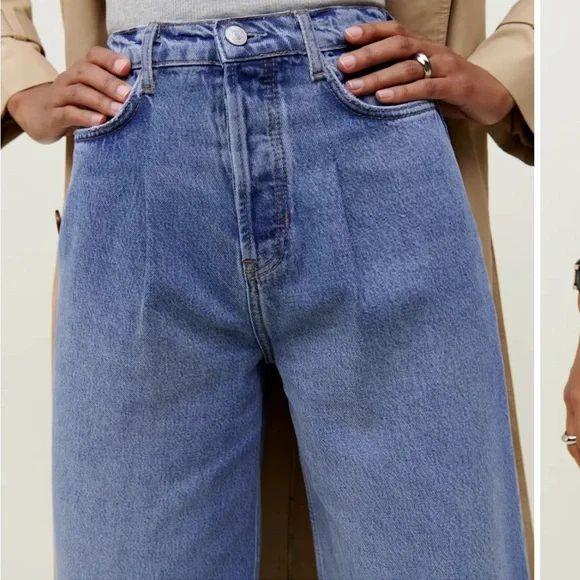 Reformation Pleated Reworked High Rise Wide Leg Jeans -27 - Picture 2 of 13